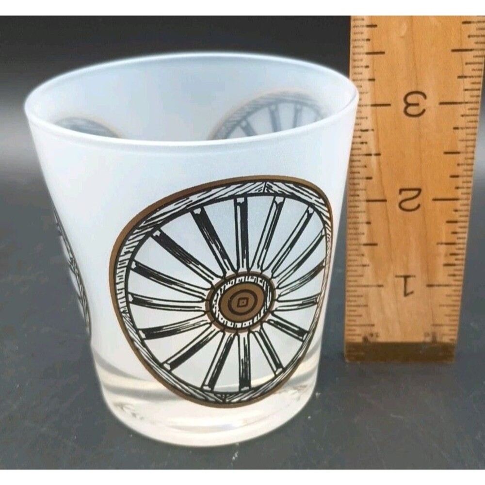 Vtg Frosted Wagon Wheel Rocks Glass Low Ball Western Replacement - Picture 3 of 5